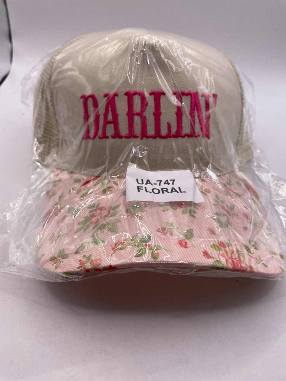 Zenana Outfitters Cream and FLORAL Print "DARLIN'" Baseball Cap